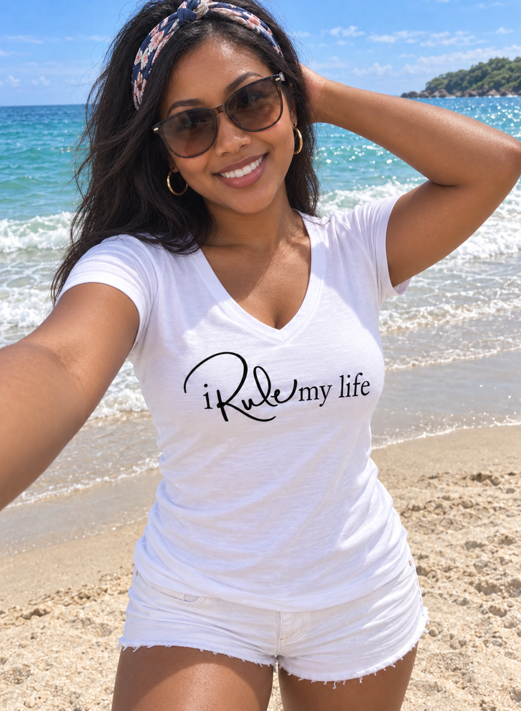 I Rule My Life V Neck Signature T-Shirt - White