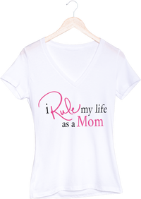 I Rule My Life as a Mom, V-Neck T-Shirt - White